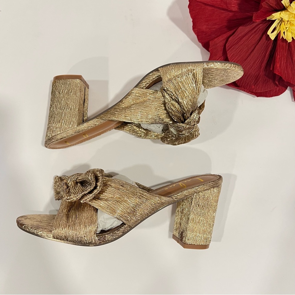 Lulus Dorthea Rose Gold Knotted High Block Heel Sandals - New In Box - Reemoly - Picture 8 of 12